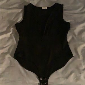 Women’s Black Super Low V-Neck Snapping Bodysuit